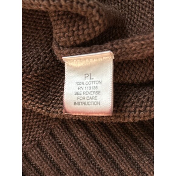 Leo & Nicole Sweater Womens Petite Large Brown Cotton Half Zip Cable Knit - Picture 4 of 8
